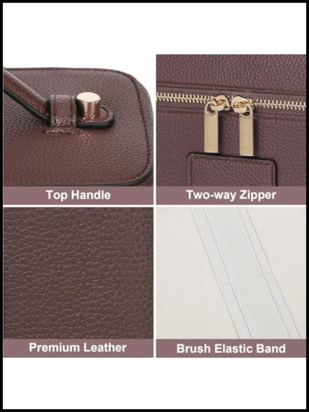Leather Cosmetic Bag Travel Toiletry Makeup Organizer Case with Removable